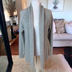 L.L. Bean 100% Cotton Open Front Knit Cardigan Sweater Long Sleeve Gray Size L